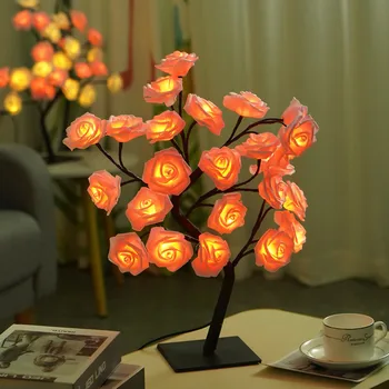 LED Ruže Kvet stolná Lampa USB Vianočný Stromček Víla Svetlá Nočné Osvetlenie, Domáce Stranu Svadobné Spálne Dekorácie Deň matiek Darček